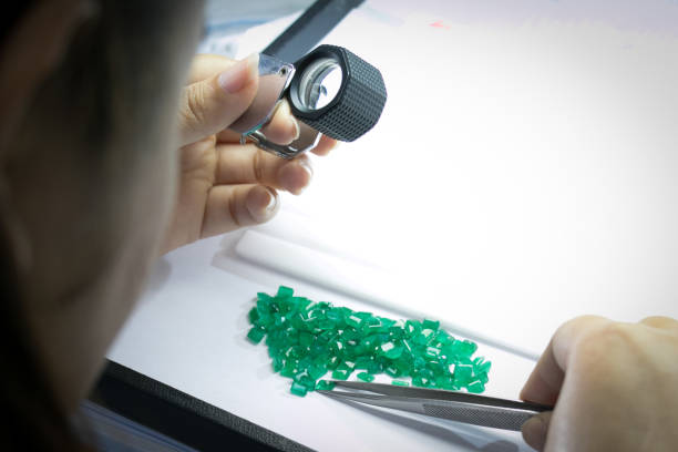 Gemologist inspecting a gemstone